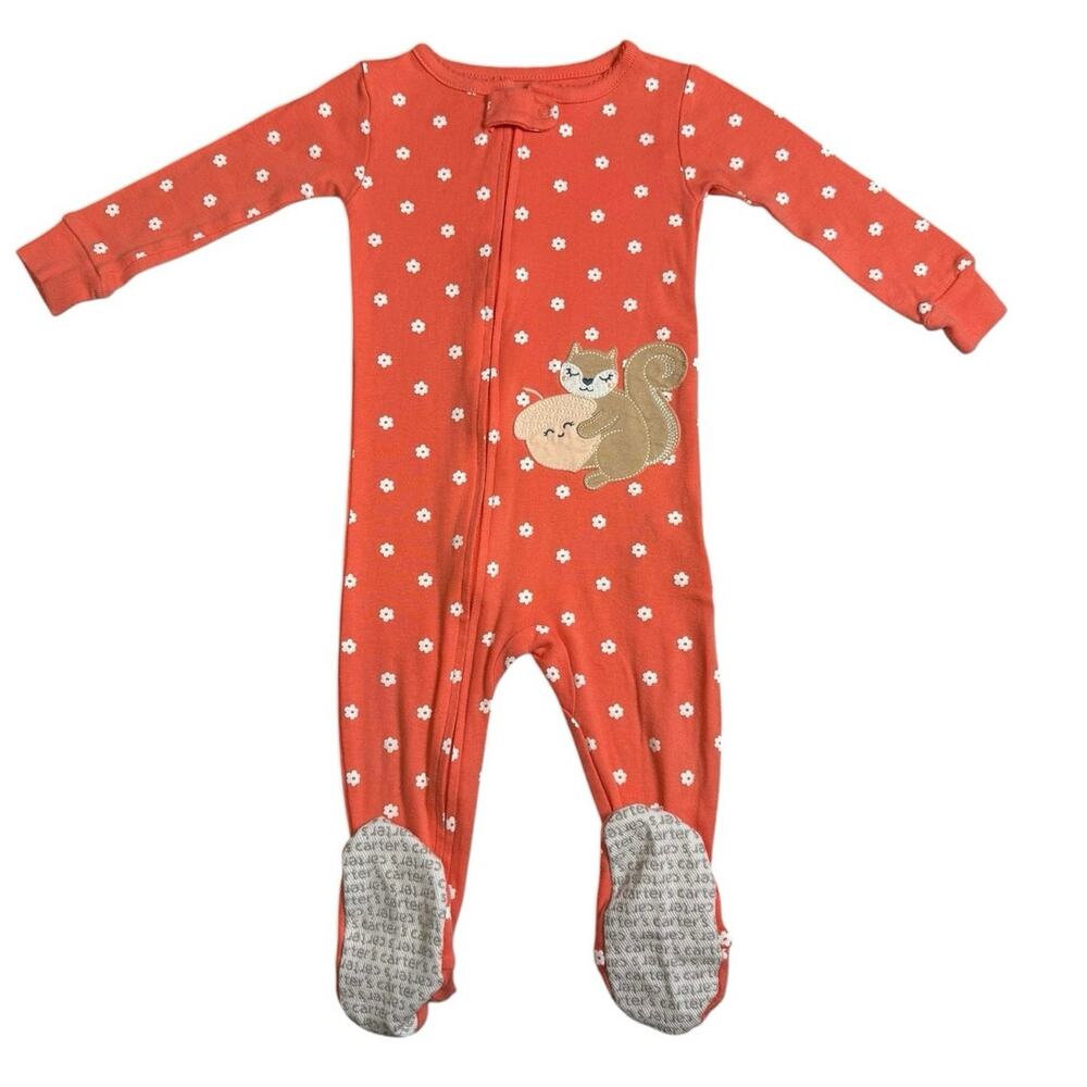 Carters Sleeper Pajamas Girls Squirrel Orange 12 Months